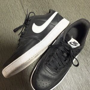 Nike Women's Black Leather Sneakers with White Accents
